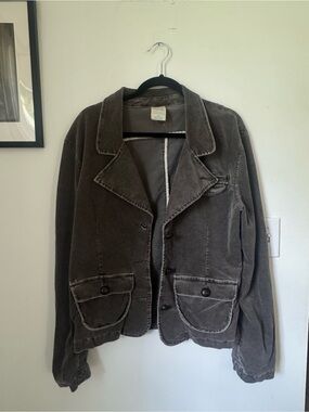 NOR Washed Brown Notched Collar Button Blazer